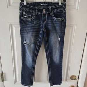 Amethyst Jeans Capri Cropped Distressed Low Rise Stretch Size 3 Embroidered Y2K